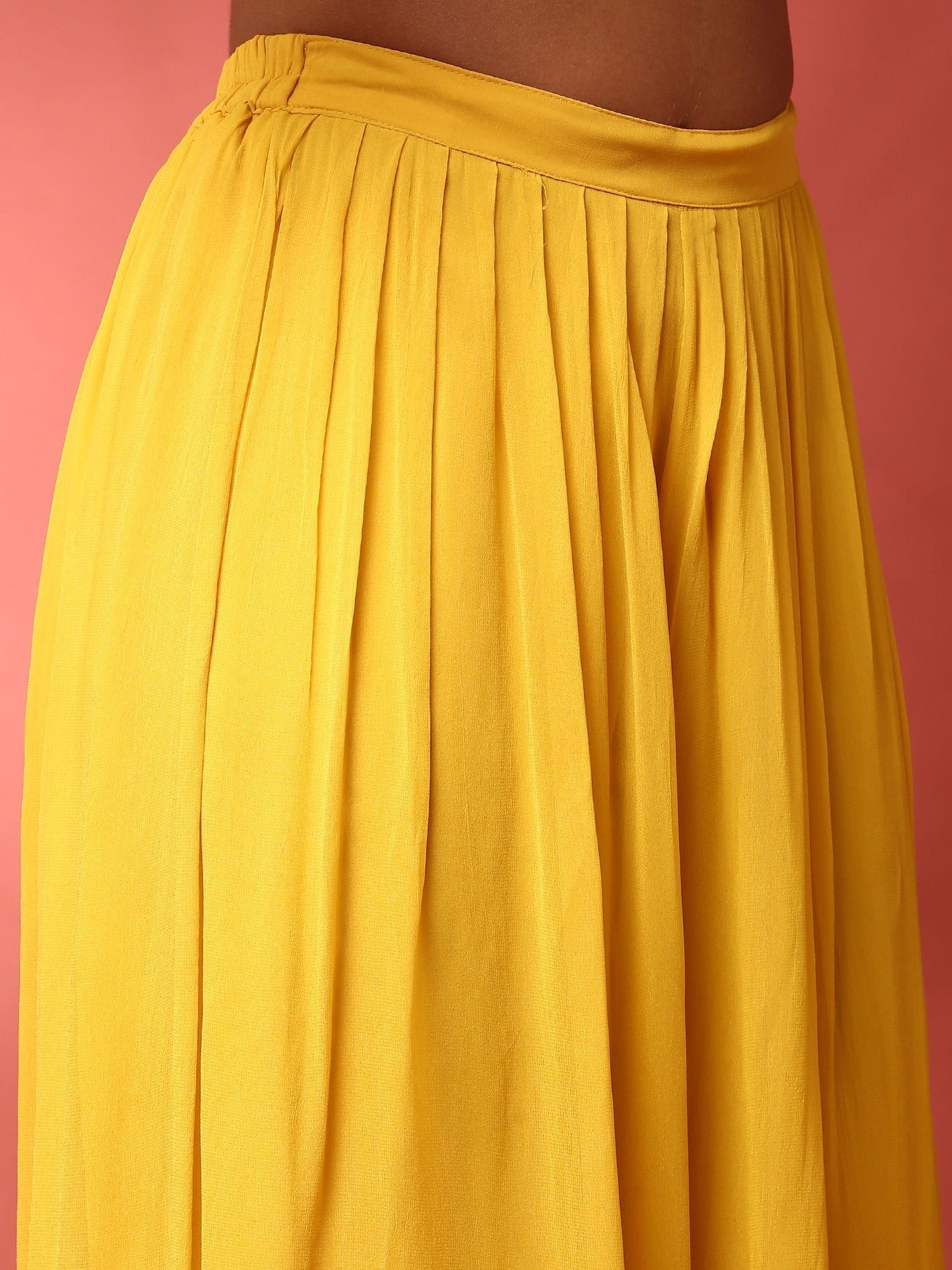 Yellow georgette embroidered peplum and palazzo Three piece set - Image 7