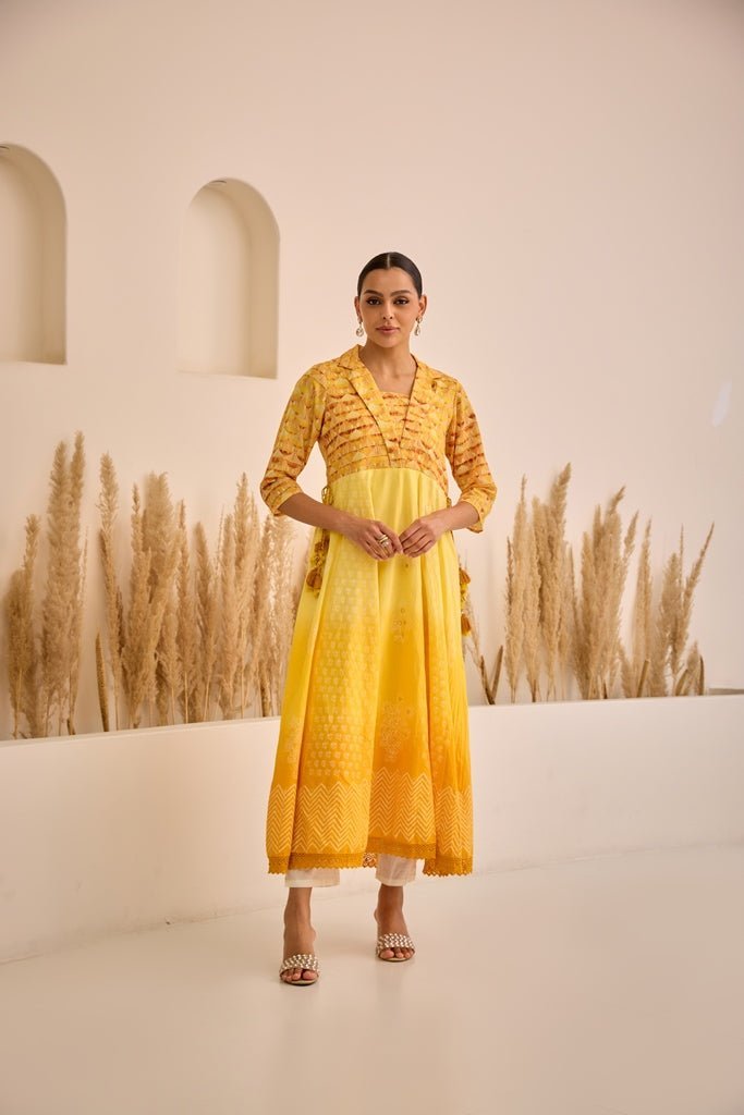 Quantumtera Lemon Curved Embroidered Dress - Elegant, Intricately Embroidered Silhouette