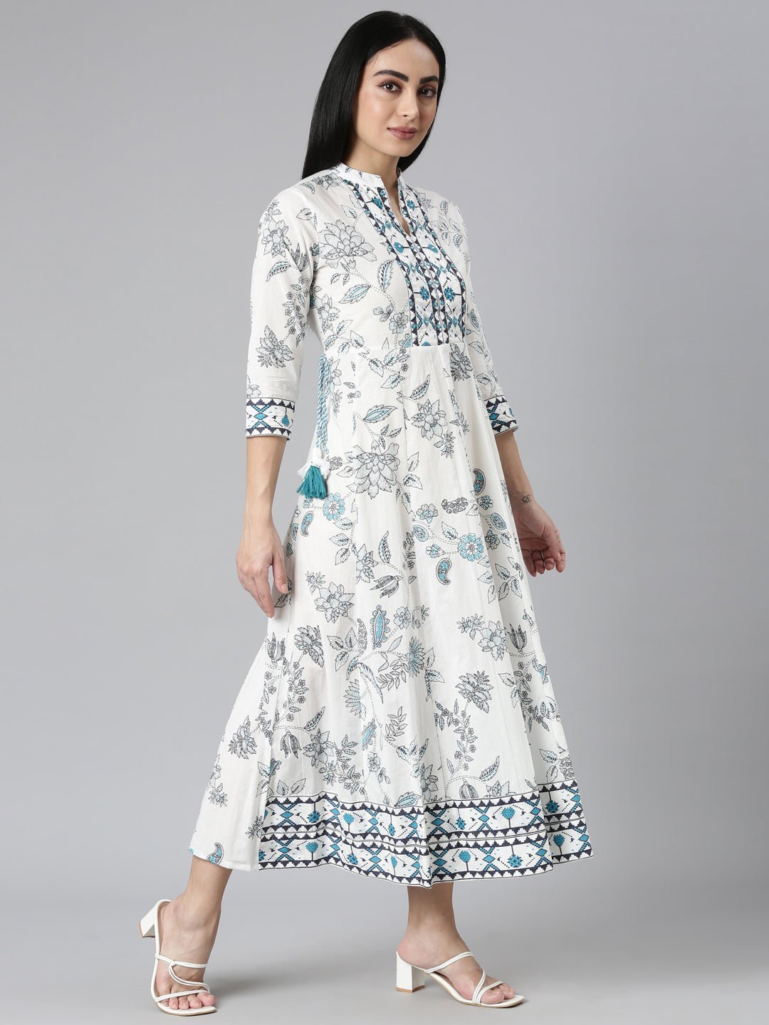 Quantumtera Blue Straight-Cut Casual Floral Maxi Dresses - Effortless Everyday Elegance - Image 2