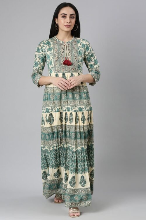 Quantumtera Green Flared Floral Maxi Dresses – Casual Chic Style