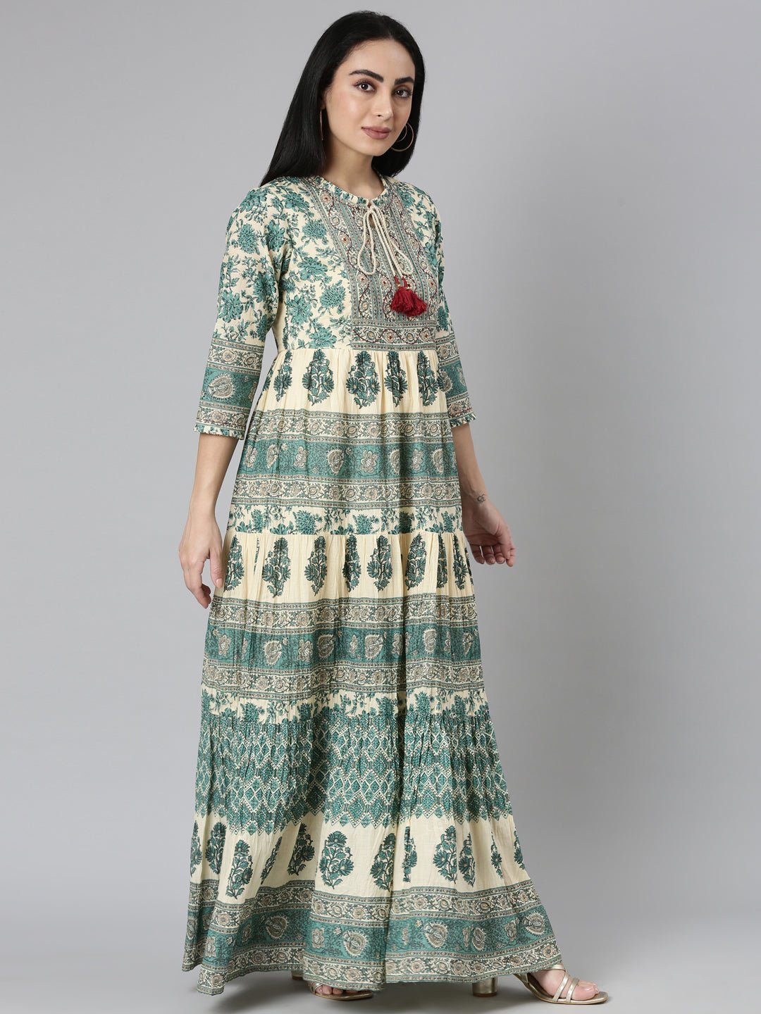 Quantumtera Green Flared Floral Maxi Dresses - Casual Chic Style - Image 2