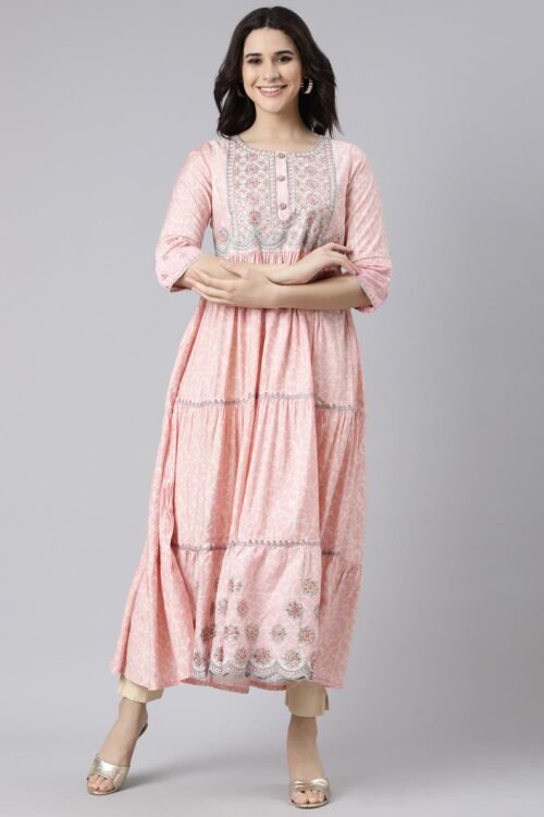 Quantumtera Pink Flared Floral Maxi Dresses – Casual Chic for Everyday Wear