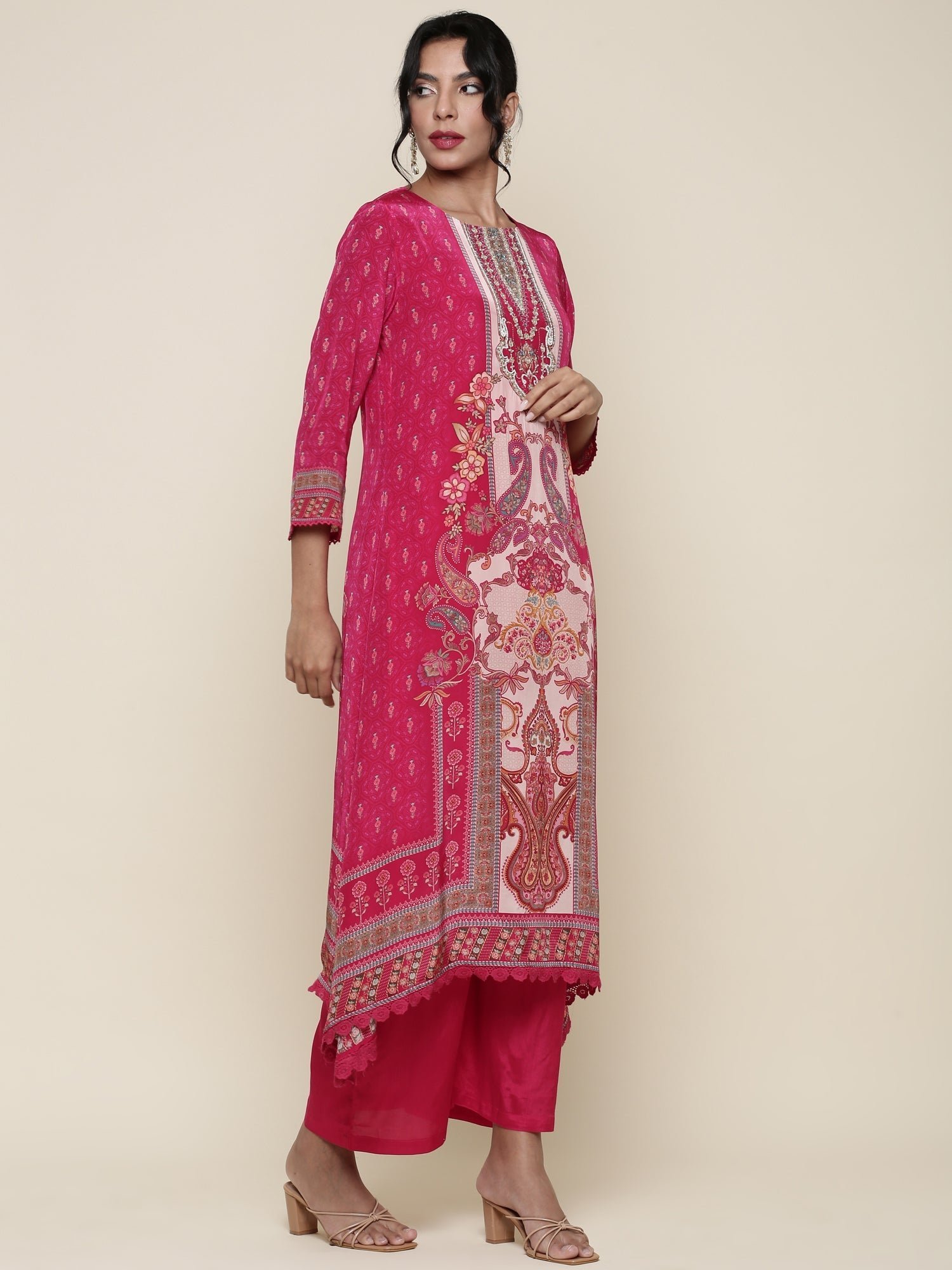 Pink Digital printed crepe Three piece suit set - Image 2