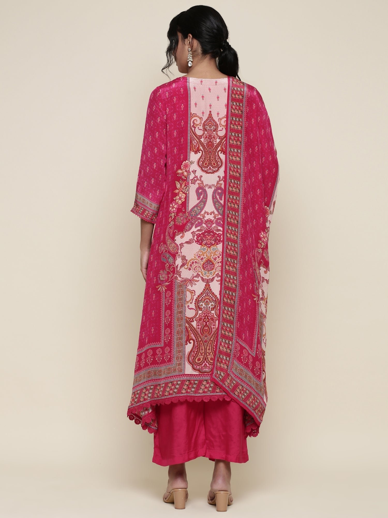 Pink Digital printed crepe Three piece suit set - Image 3