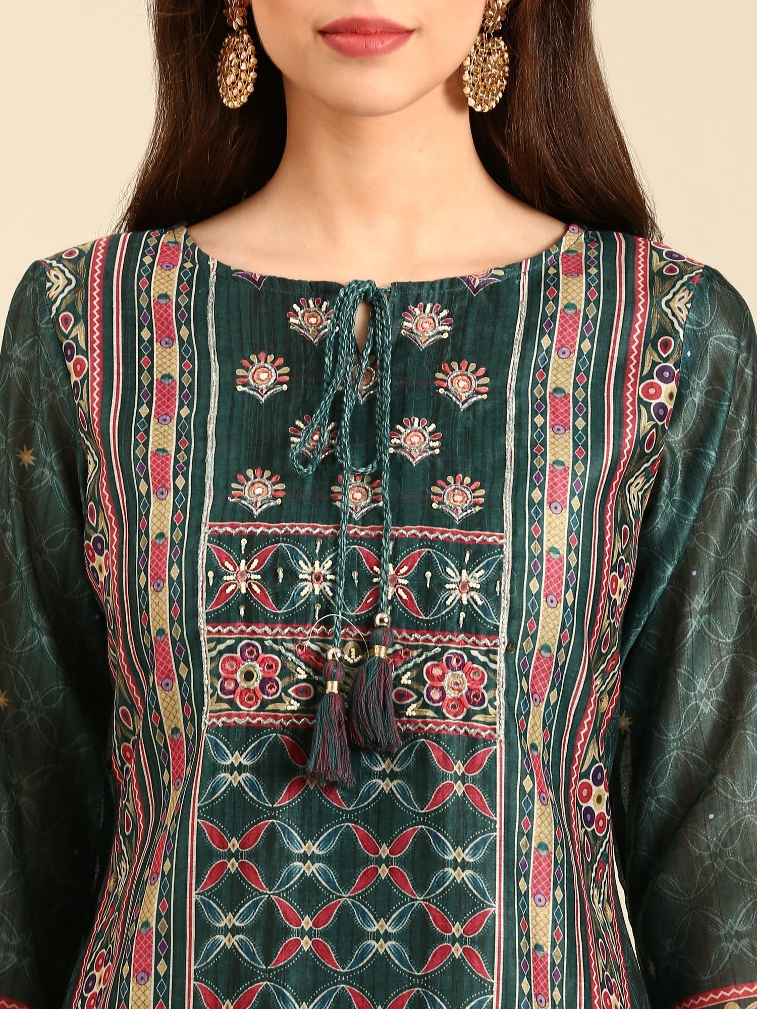 Bottle Green Suit set with Organza duppatta - Image 4