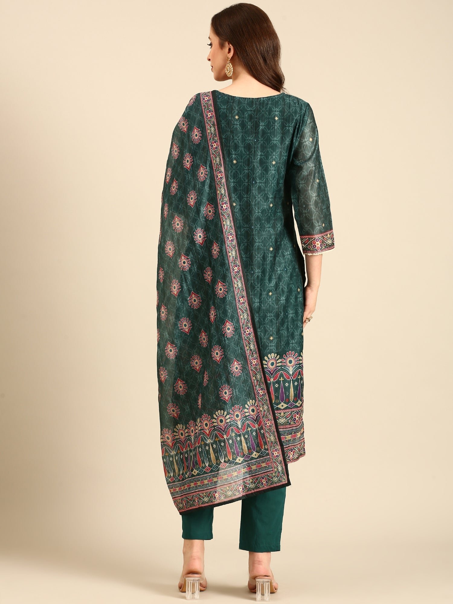 Bottle Green Suit set with Organza duppatta - Image 3
