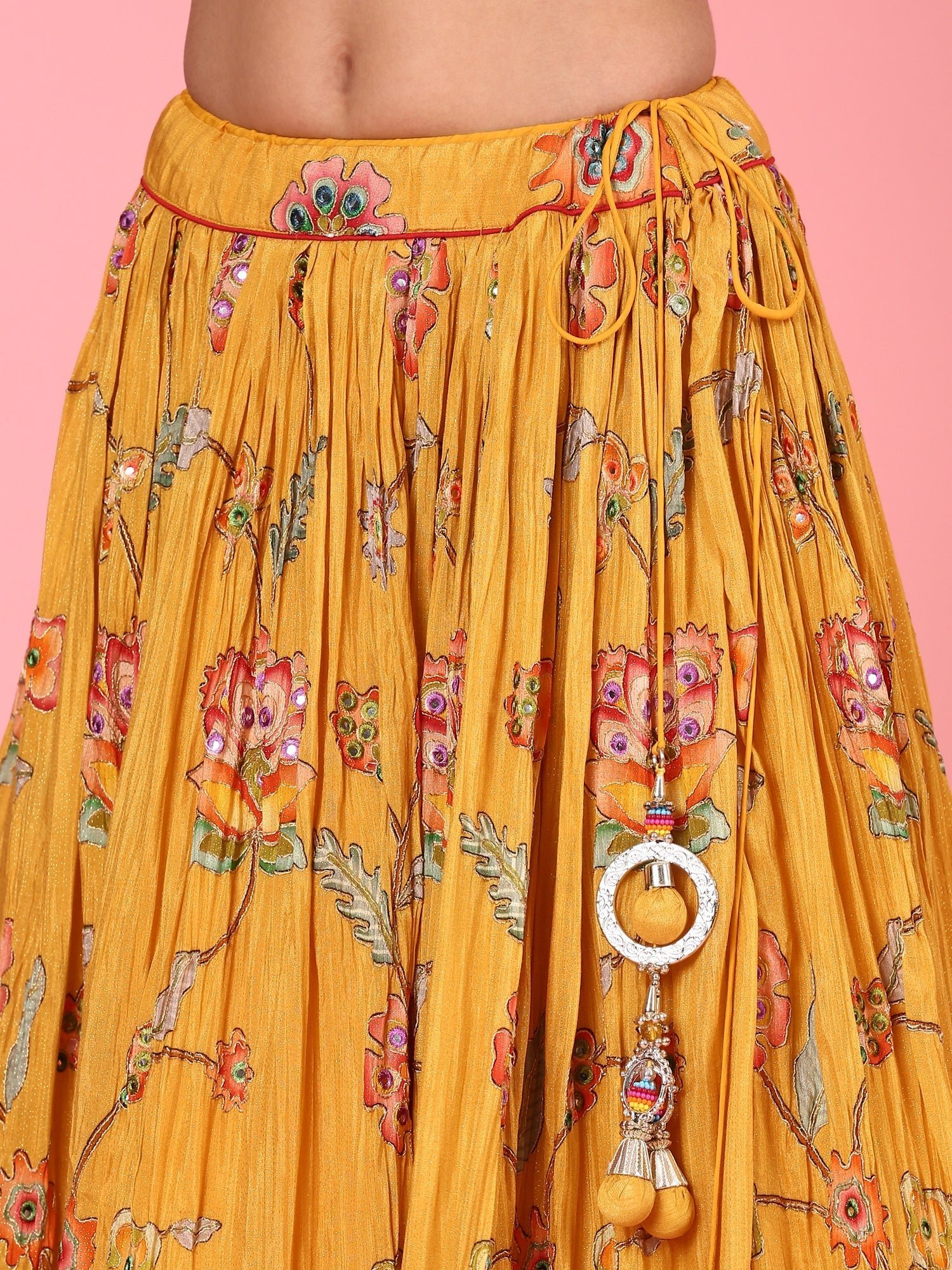 Yellow embroidered georgette Three piece ghagra set - Image 8