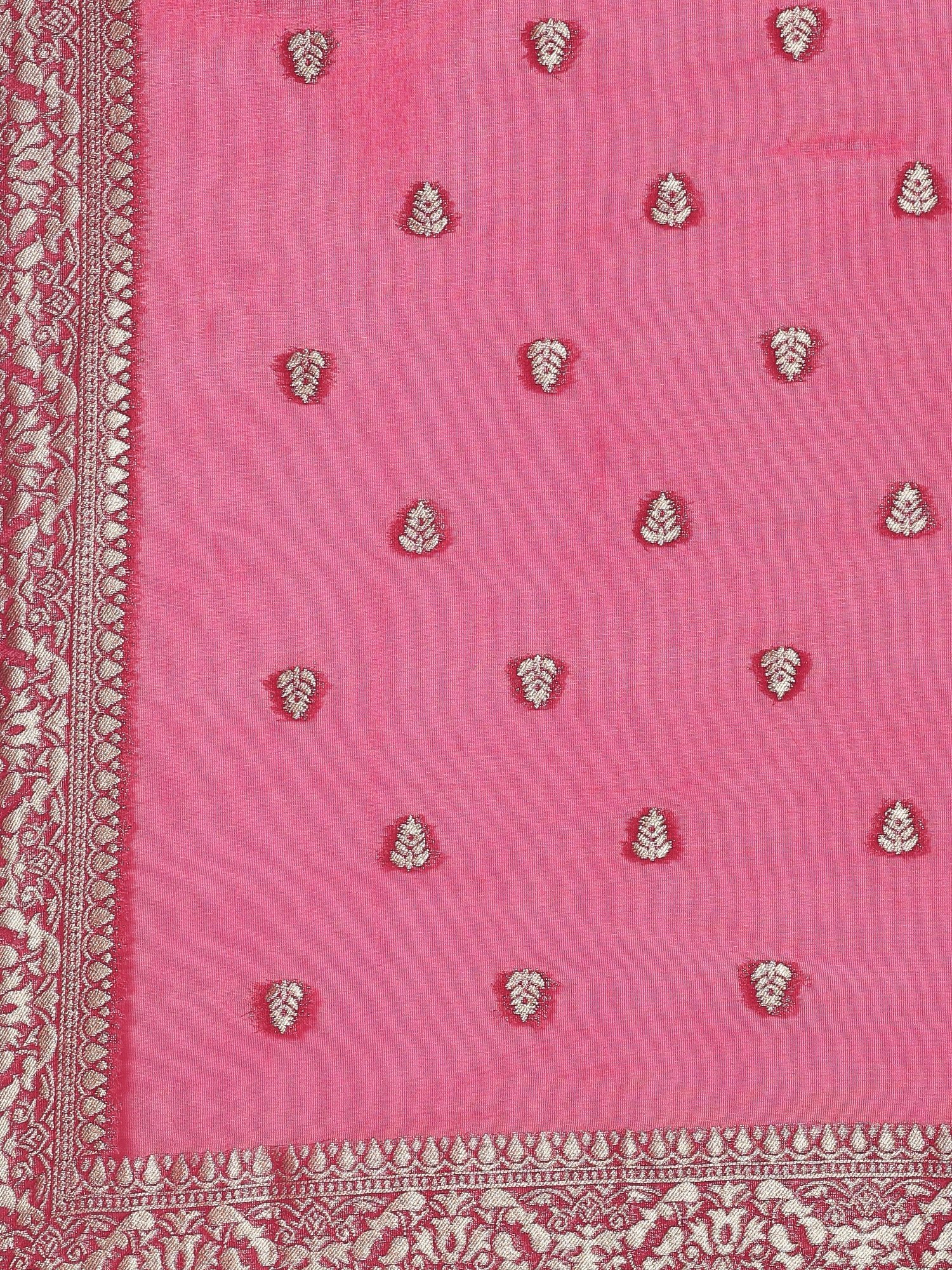 Pink tissue fabric embroidered Three piece suit set - Image 8