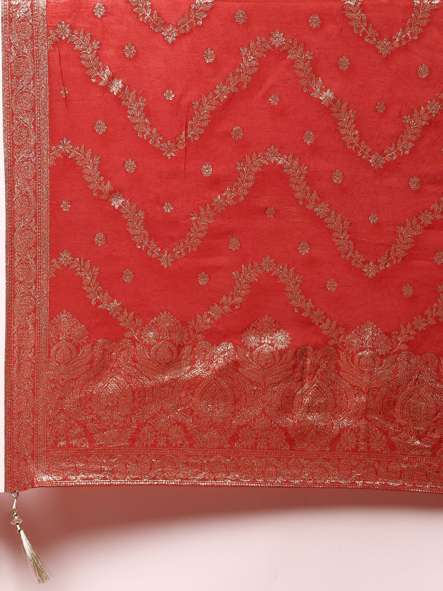 Mustard tissue fabric embroidered three piece suit set with contrast dupatta - Image 7