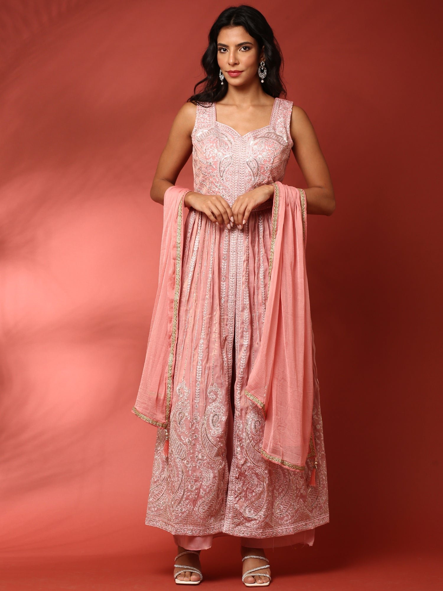 Pink thread work jacket three piece suit set - Image 2