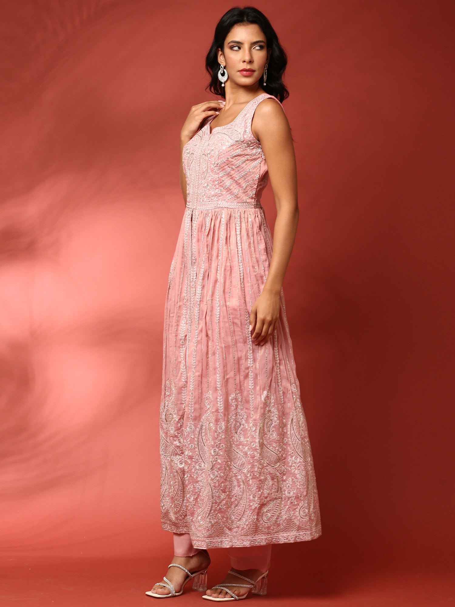 Pink thread work jacket three piece suit set - Image 3