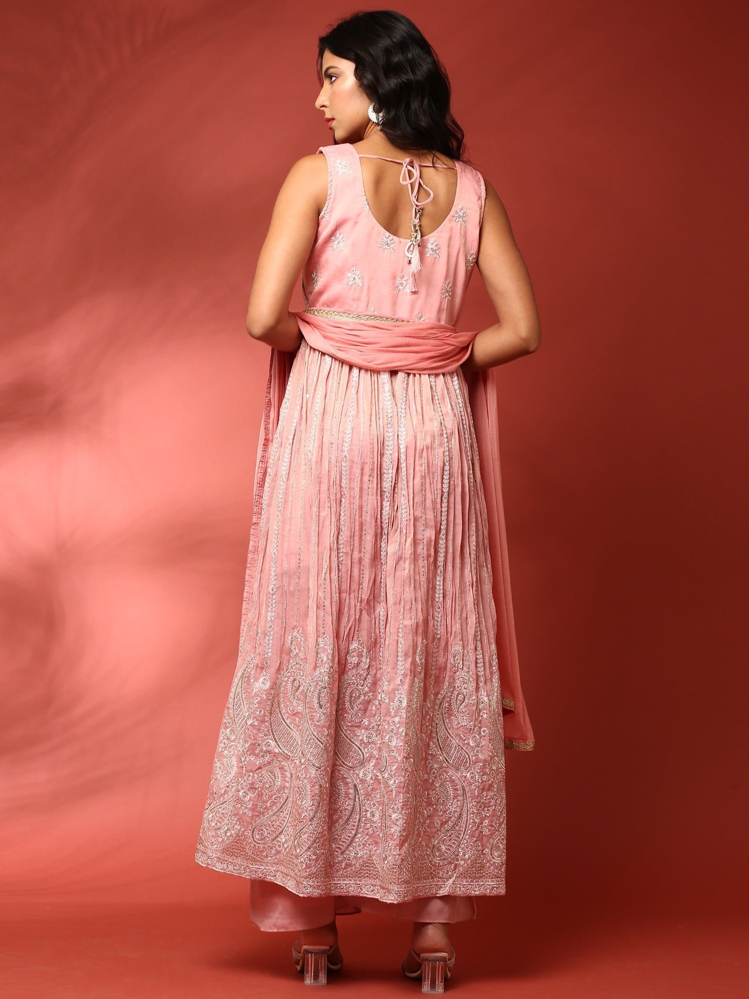 Pink thread work jacket three piece suit set - Image 4