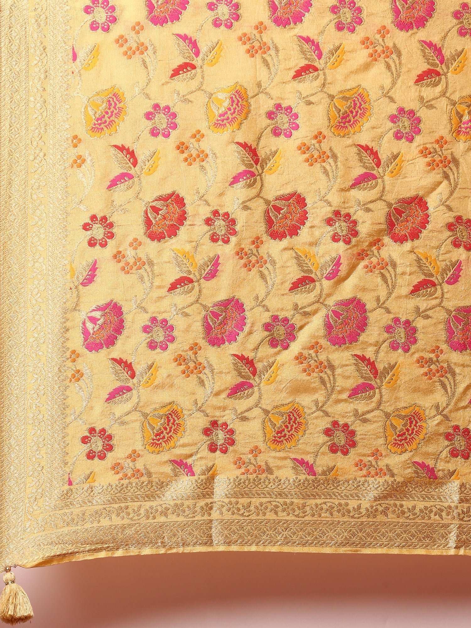 Yellow silk embroidered Three piece anarkali set - Image 7