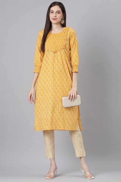 Quantumtera Mustard Casual Quirky Straight Kurta