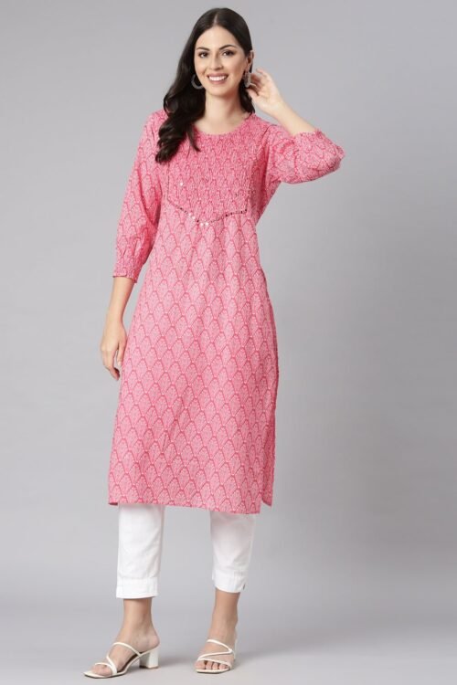 Quantumtera Pink Casual Quirky Straight Kurta