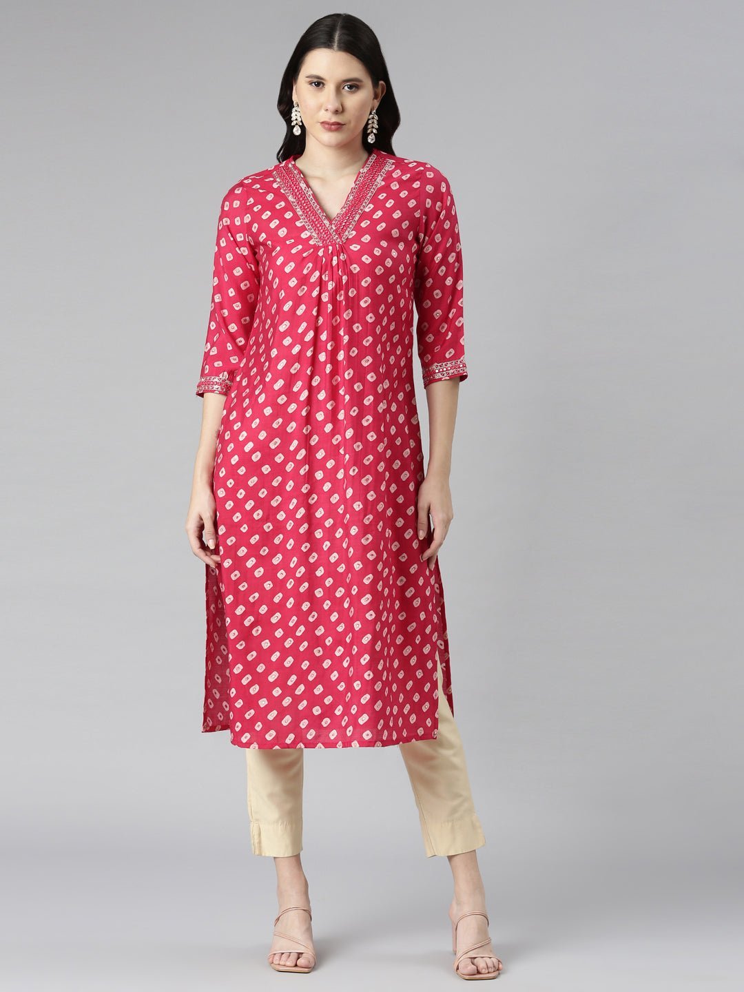 Quantumtera Pink Casual Solid Straight Kurta
