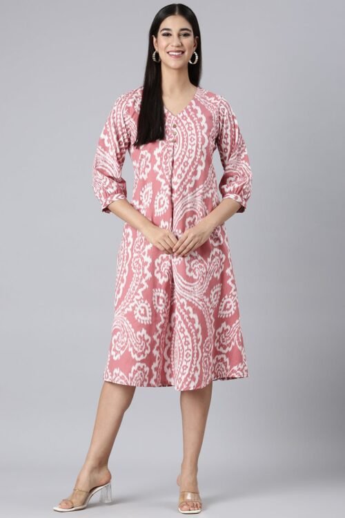 Quantumtera Pink Casual Floral A-Line Kurta