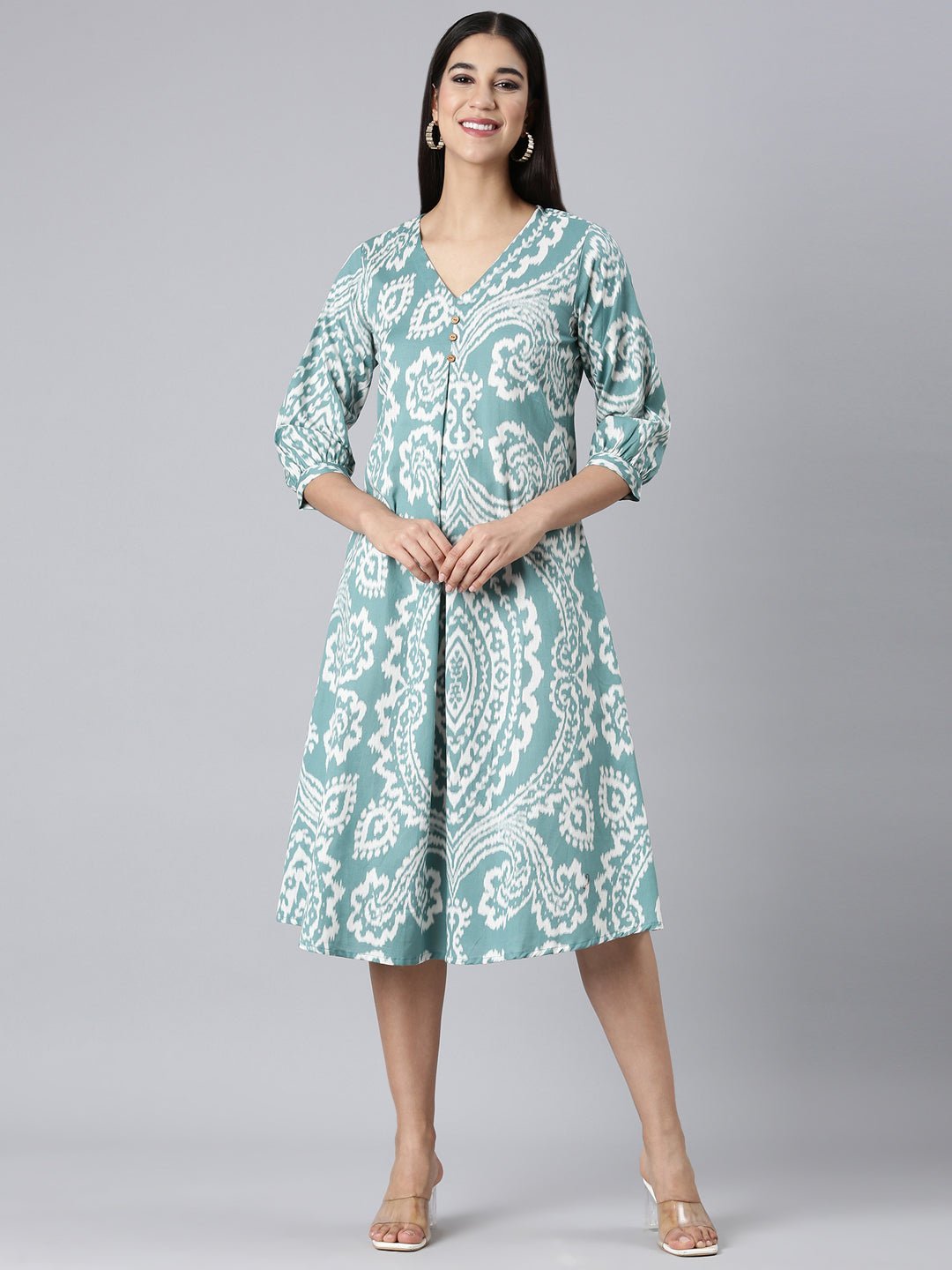 Quantumtera Sea Green Casual Floral A-Line Kurta - Image 2