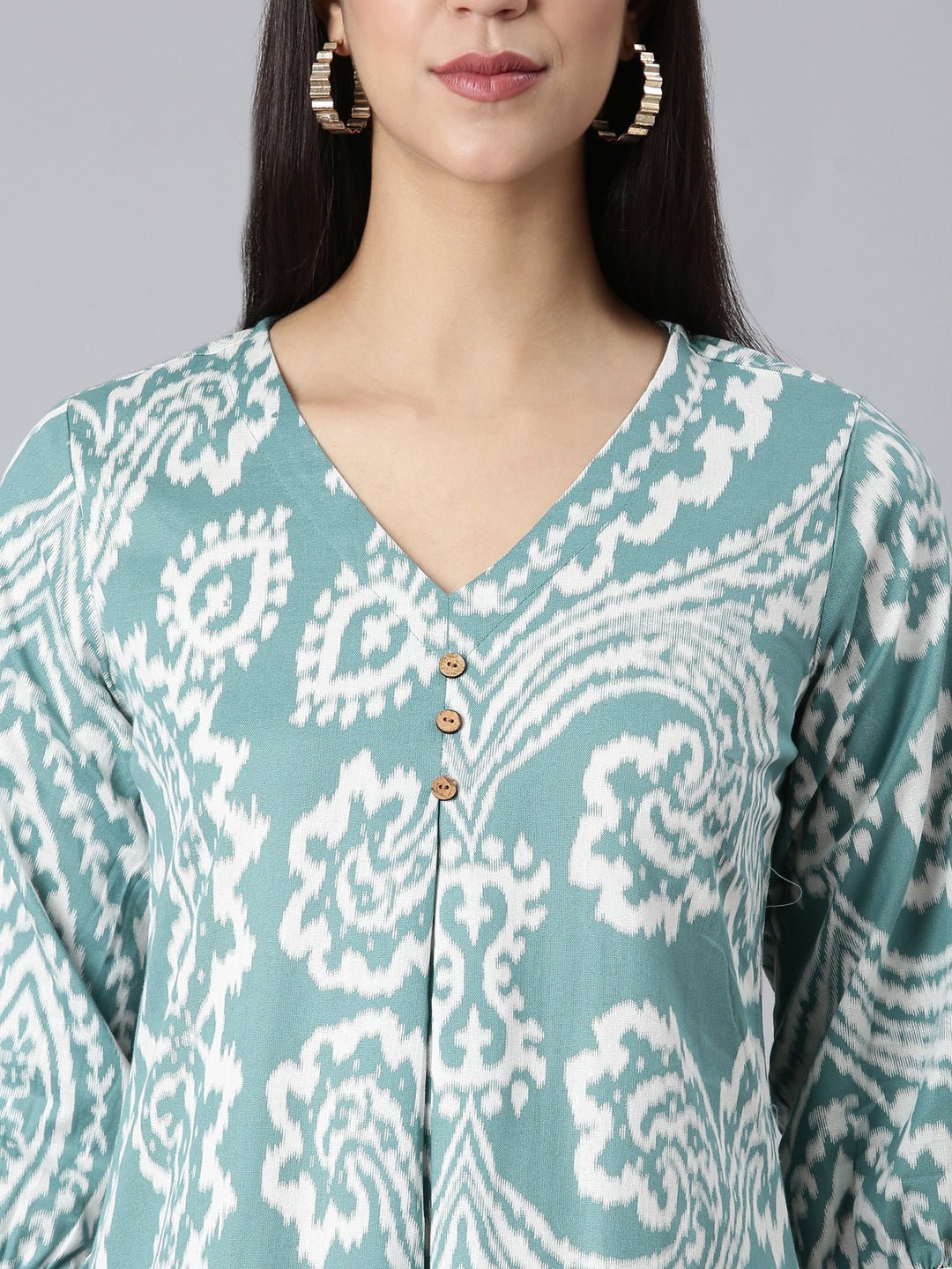 Quantumtera Sea Green Casual Floral A-Line Kurta - Image 5