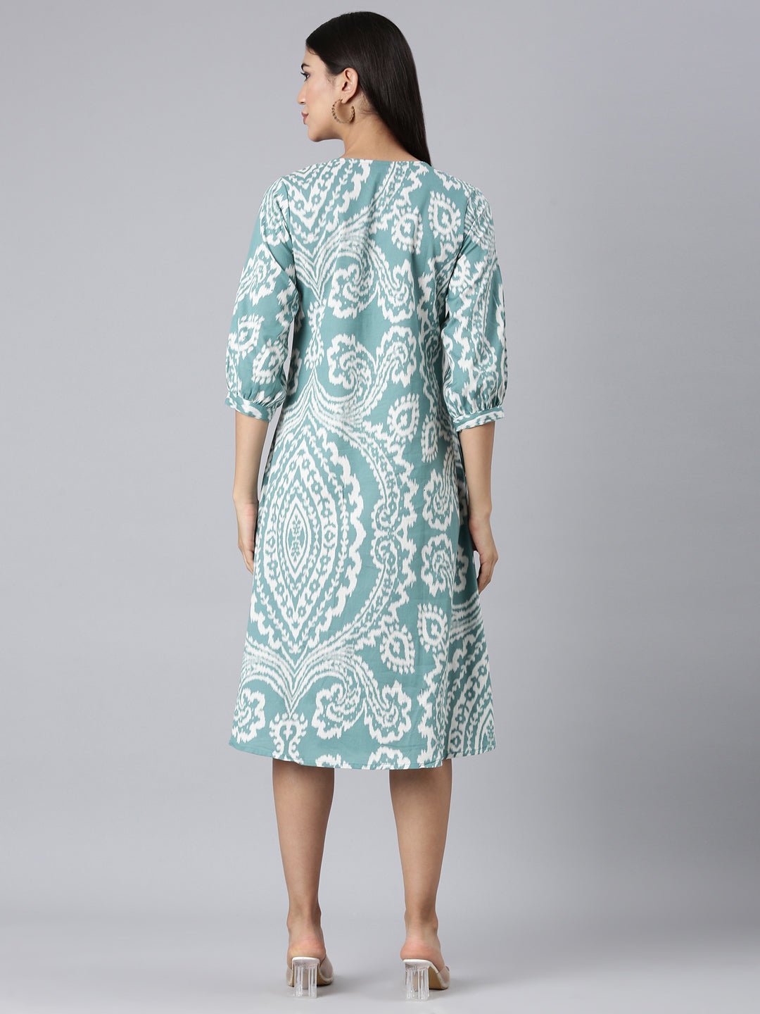 Quantumtera Sea Green Casual Floral A-Line Kurta - Image 4