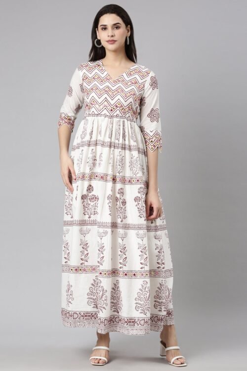 Quantumtera Brown Flounce Casual Floral Fit-and-Flare Dresses