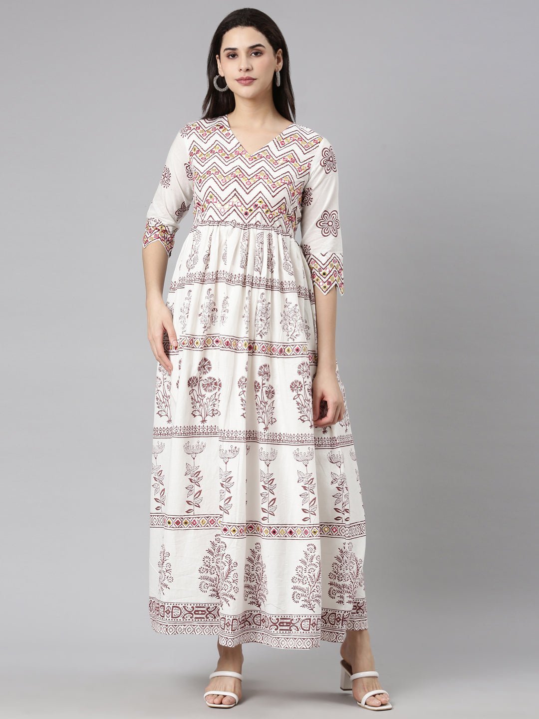 Quantumtera Brown Flounce Casual Floral Fit-and-Flare Dresses