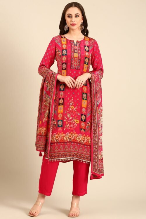 Pink Crepe Digital print three piece suit set
