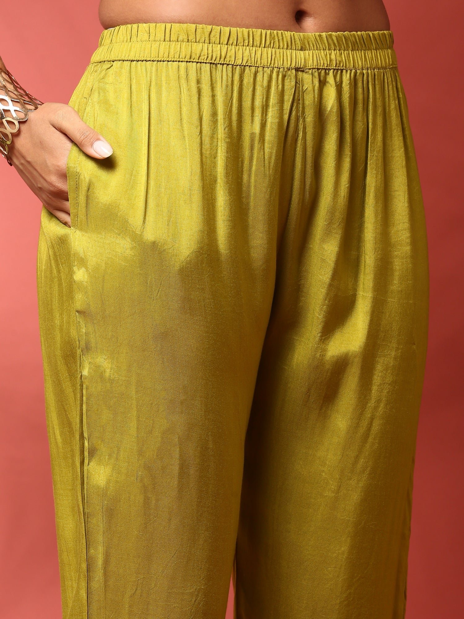 Mehendi green crepe three piece suit set - Image 6