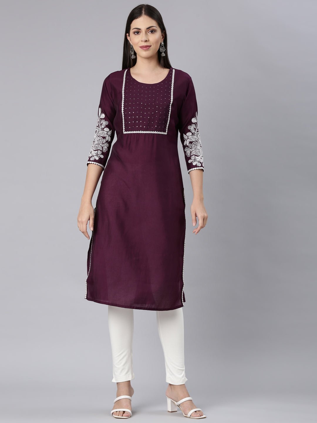 Quantumtera Purple Straight Casual Solid Straight Kurta