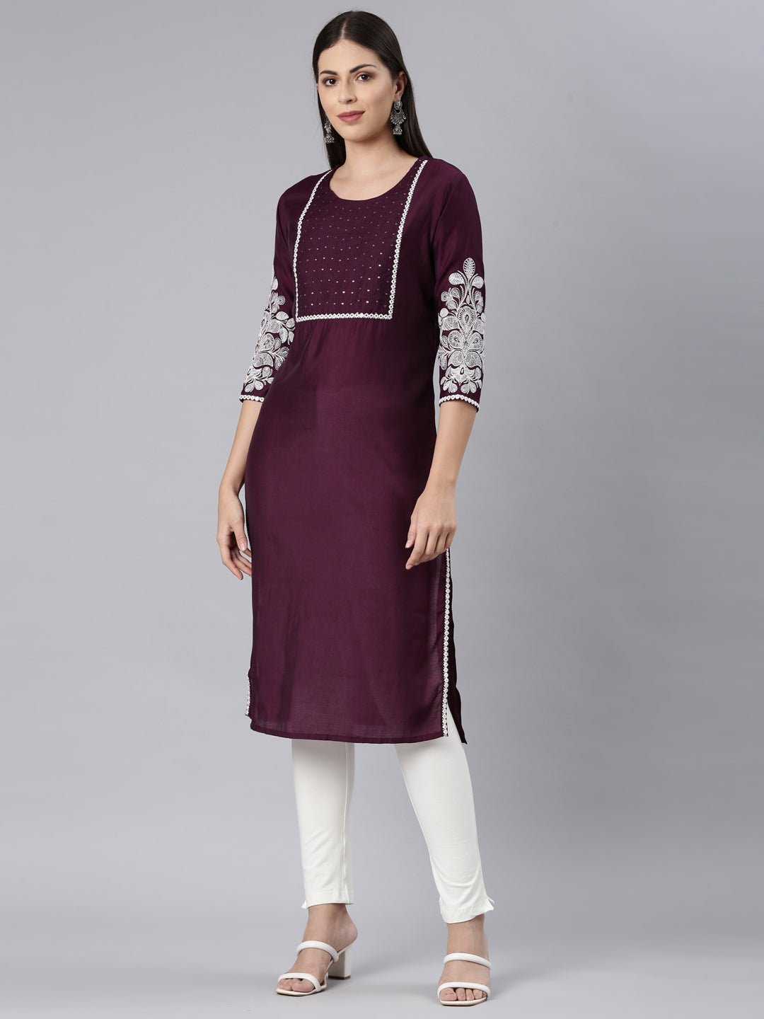 Quantumtera Purple Straight Casual Solid Straight Kurta - Image 2
