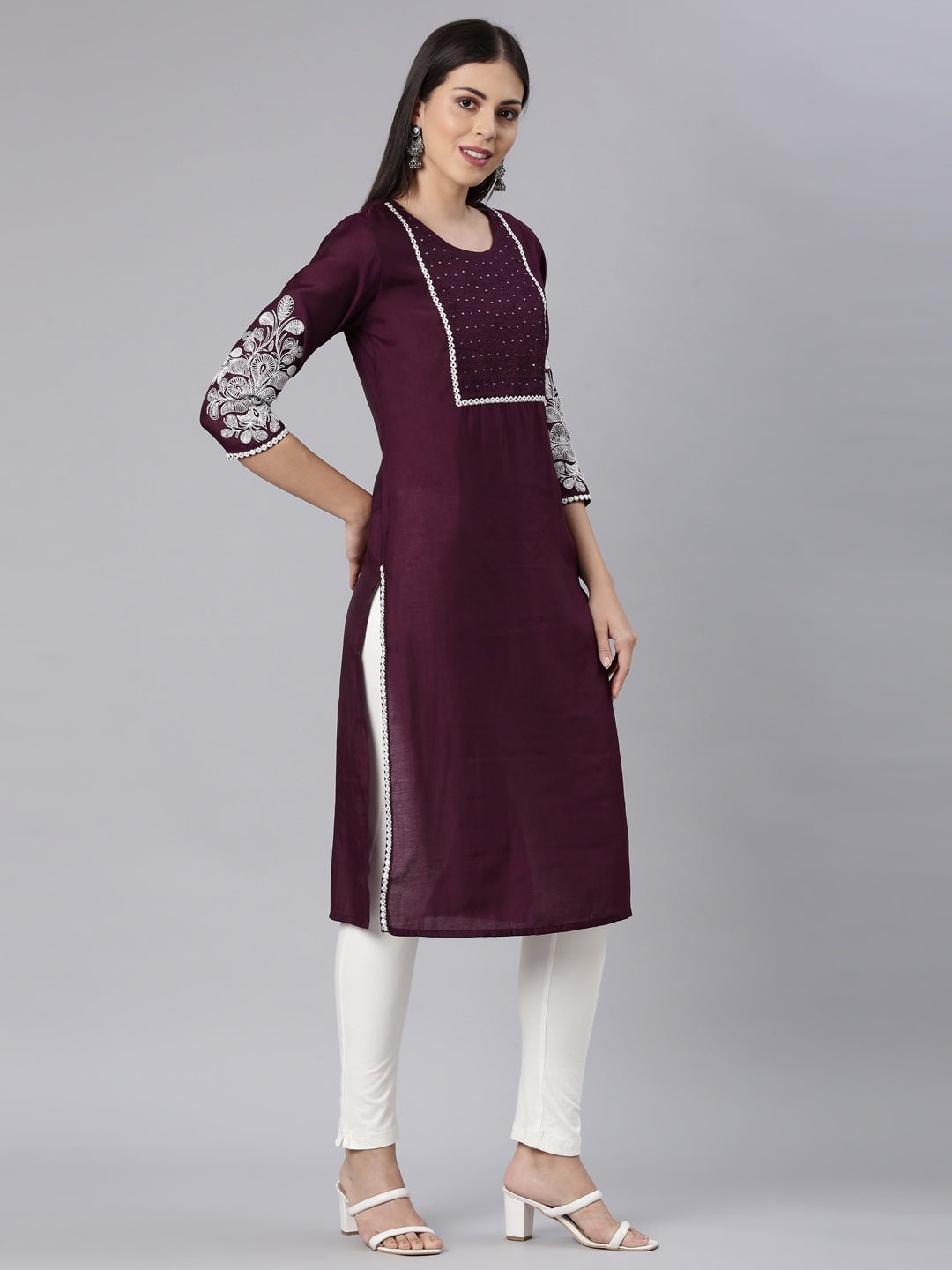 Quantumtera Purple Straight Casual Solid Straight Kurta - Image 3
