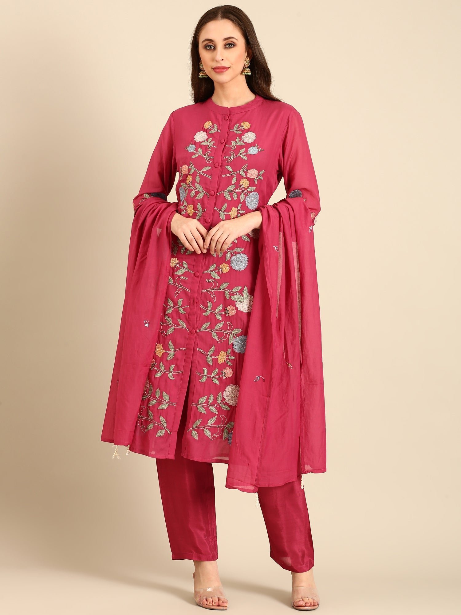 Rani muslin hand embroidery three piece suit set - Image 2
