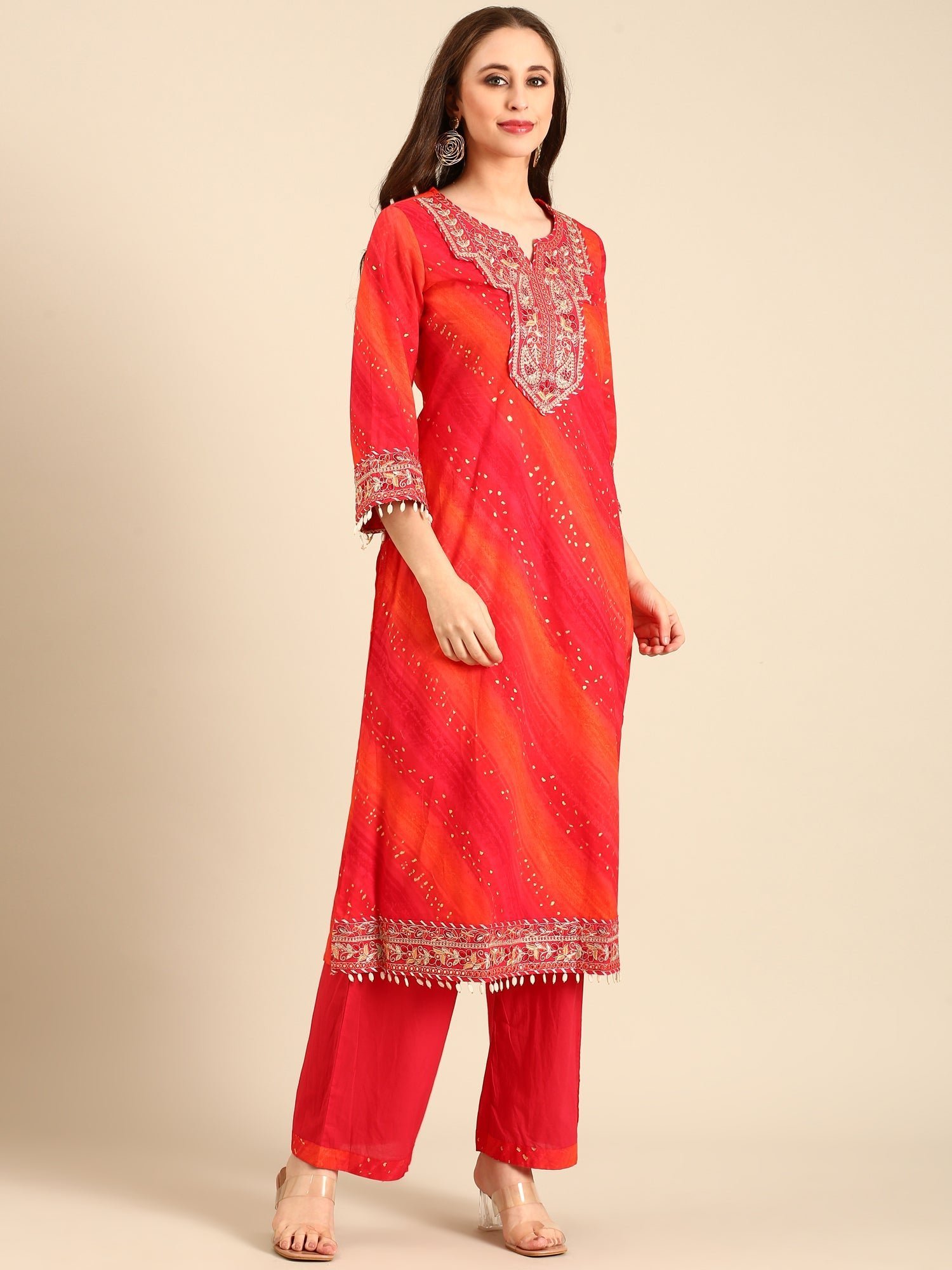 Pink muslin hand embroidery 3 piece suit set - Image 3