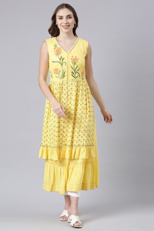 Quantumtera Yellow Flared Solid Maxi Dresses – Casual, Flowy & Comfortable