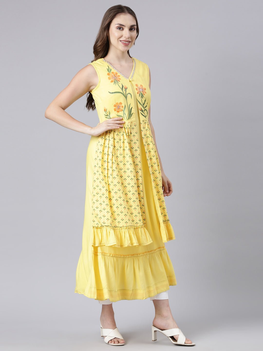 Quantumtera Yellow Flared Solid Maxi Dresses – Casual, Flowy & Comfortable - Image 3