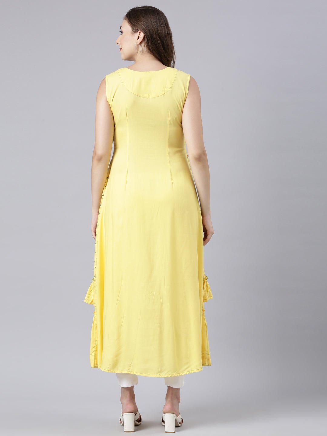 Quantumtera Yellow Flared Solid Maxi Dresses – Casual, Flowy & Comfortable - Image 4