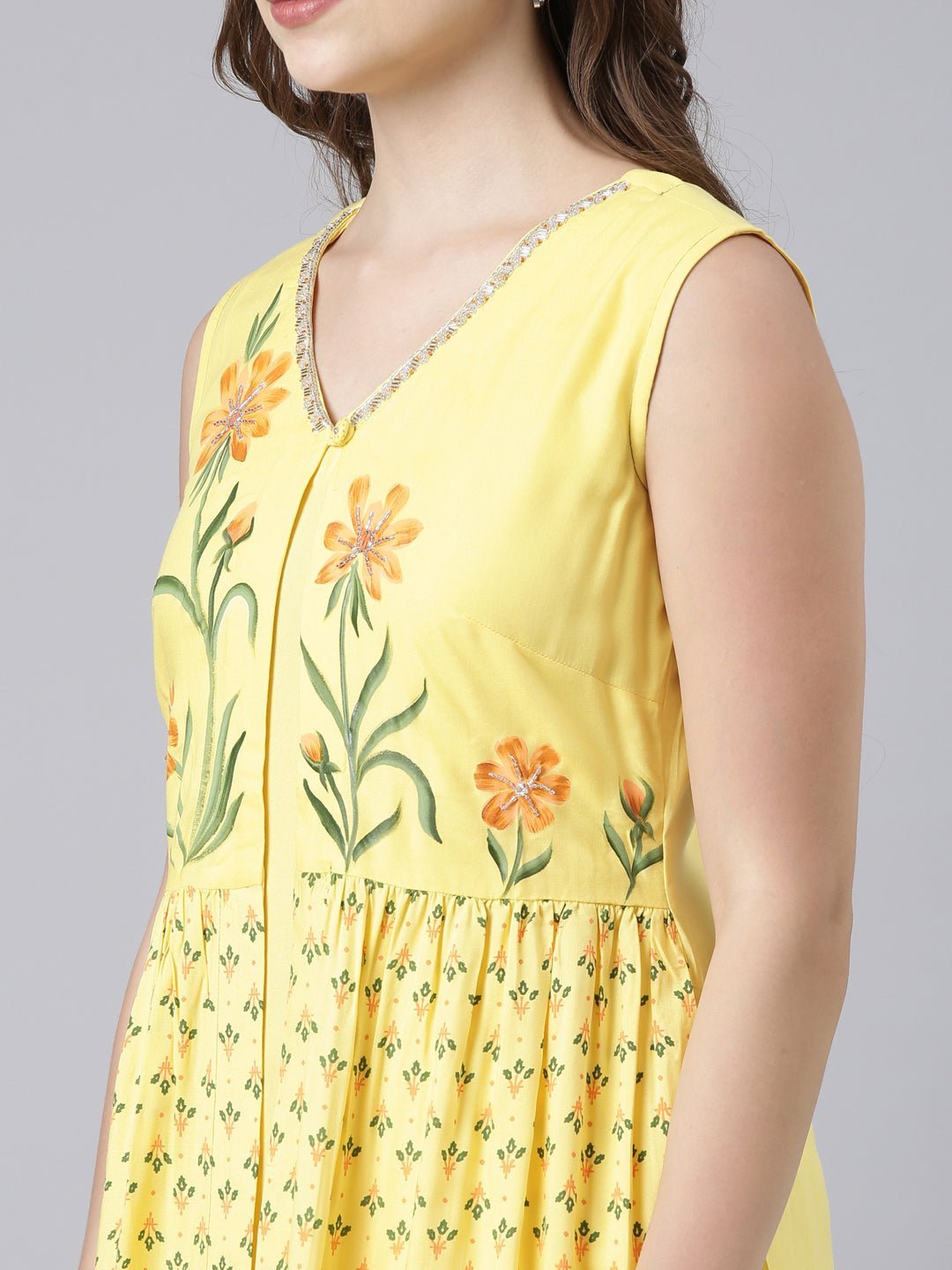 Quantumtera Yellow Flared Solid Maxi Dresses – Casual, Flowy & Comfortable - Image 5
