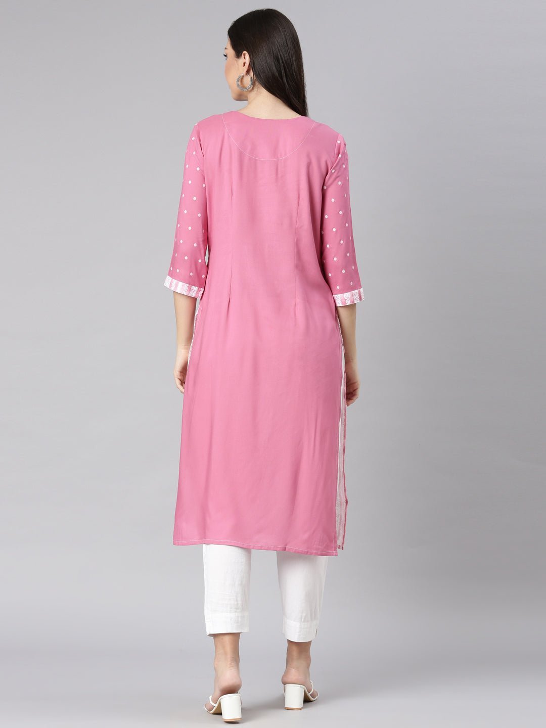 Quantumtera Pink Casual Solid Straight Kurta - Image 3