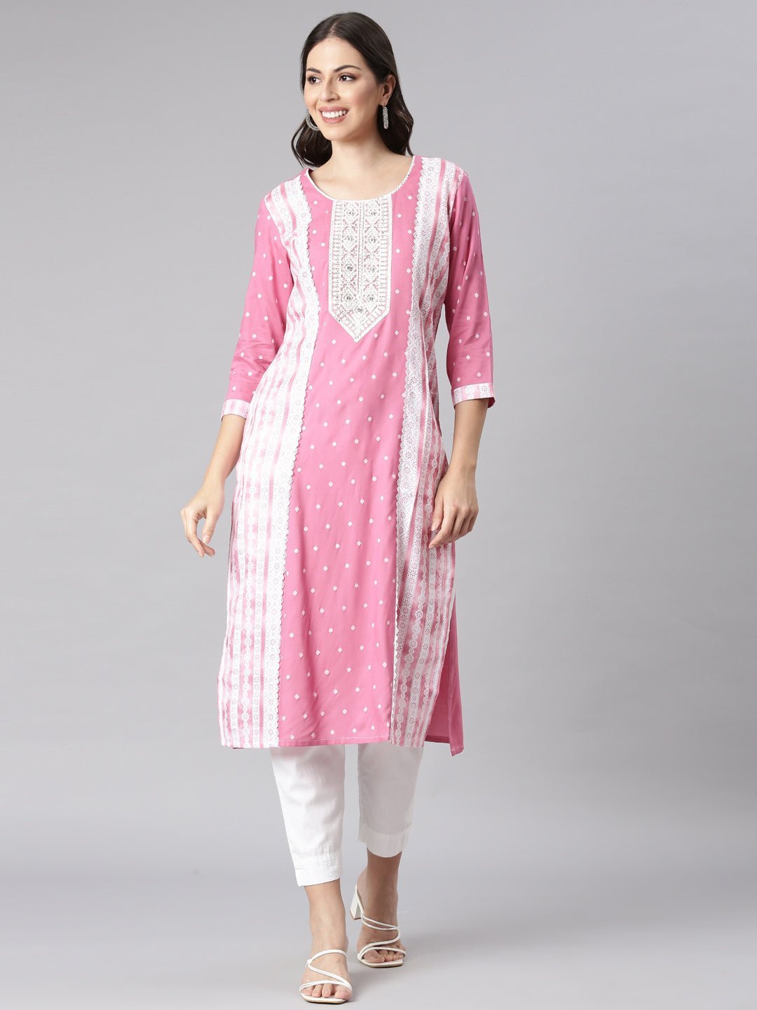 Quantumtera Pink Casual Solid Straight Kurta - Image 5