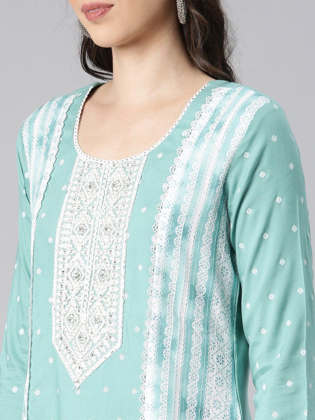 Quantumtera Sea Green Casual Solid Straight Kurta - Image 4