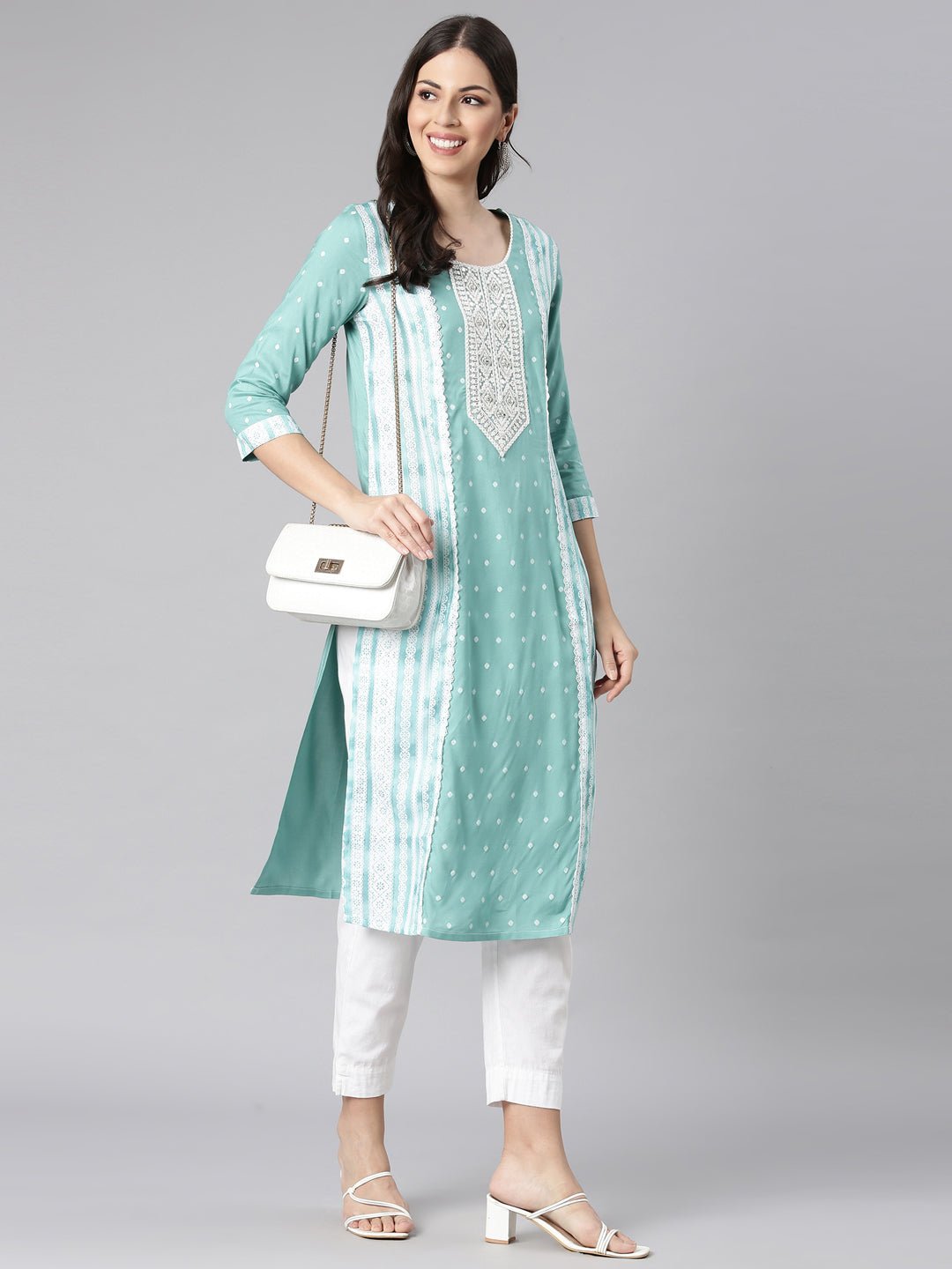 Quantumtera Sea Green Casual Solid Straight Kurta - Image 5
