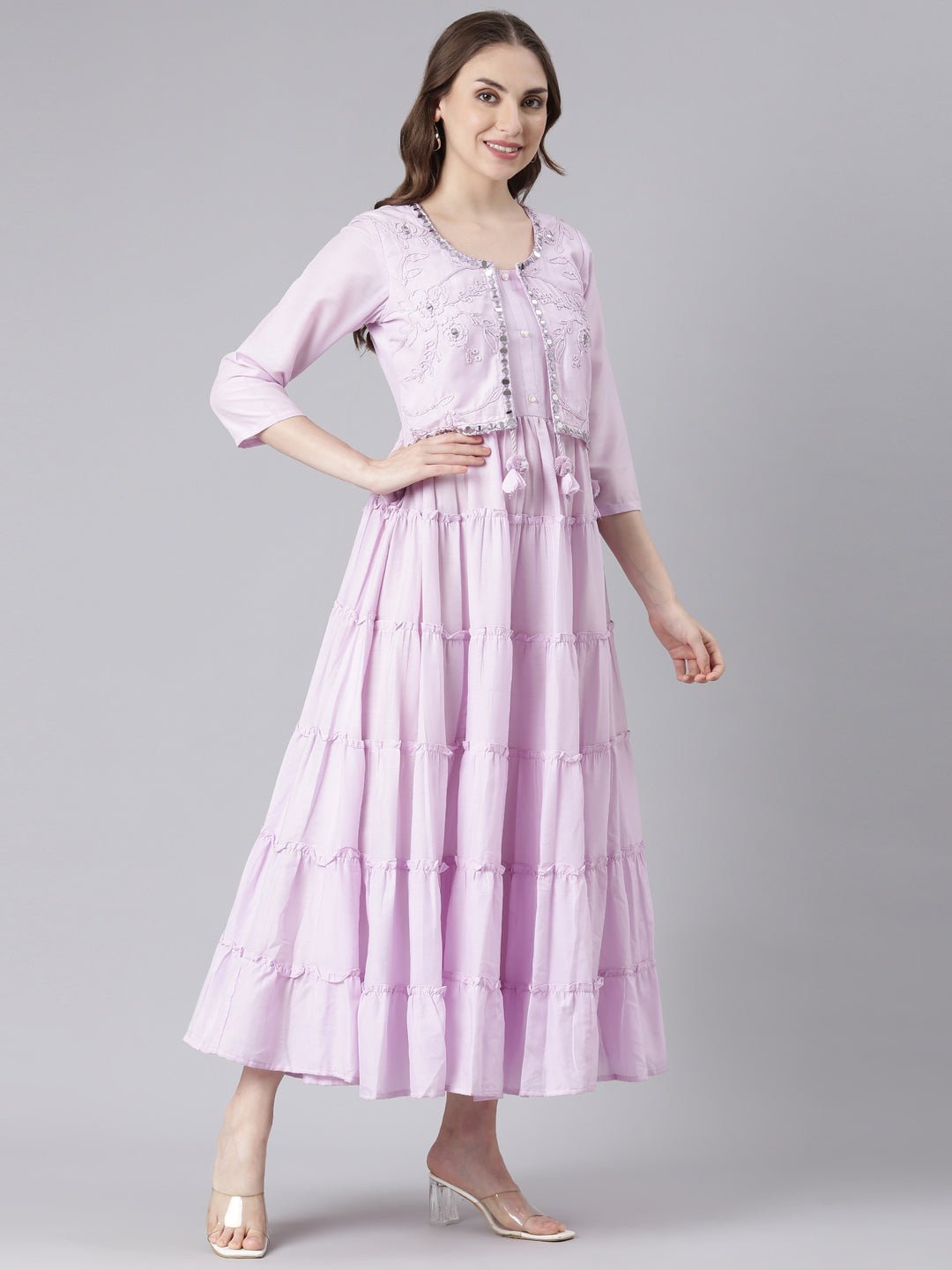 Quantumtera Purple Cotton Casual Maxi Dresses with a Flattering Curved-Cut Silhouette - Image 3