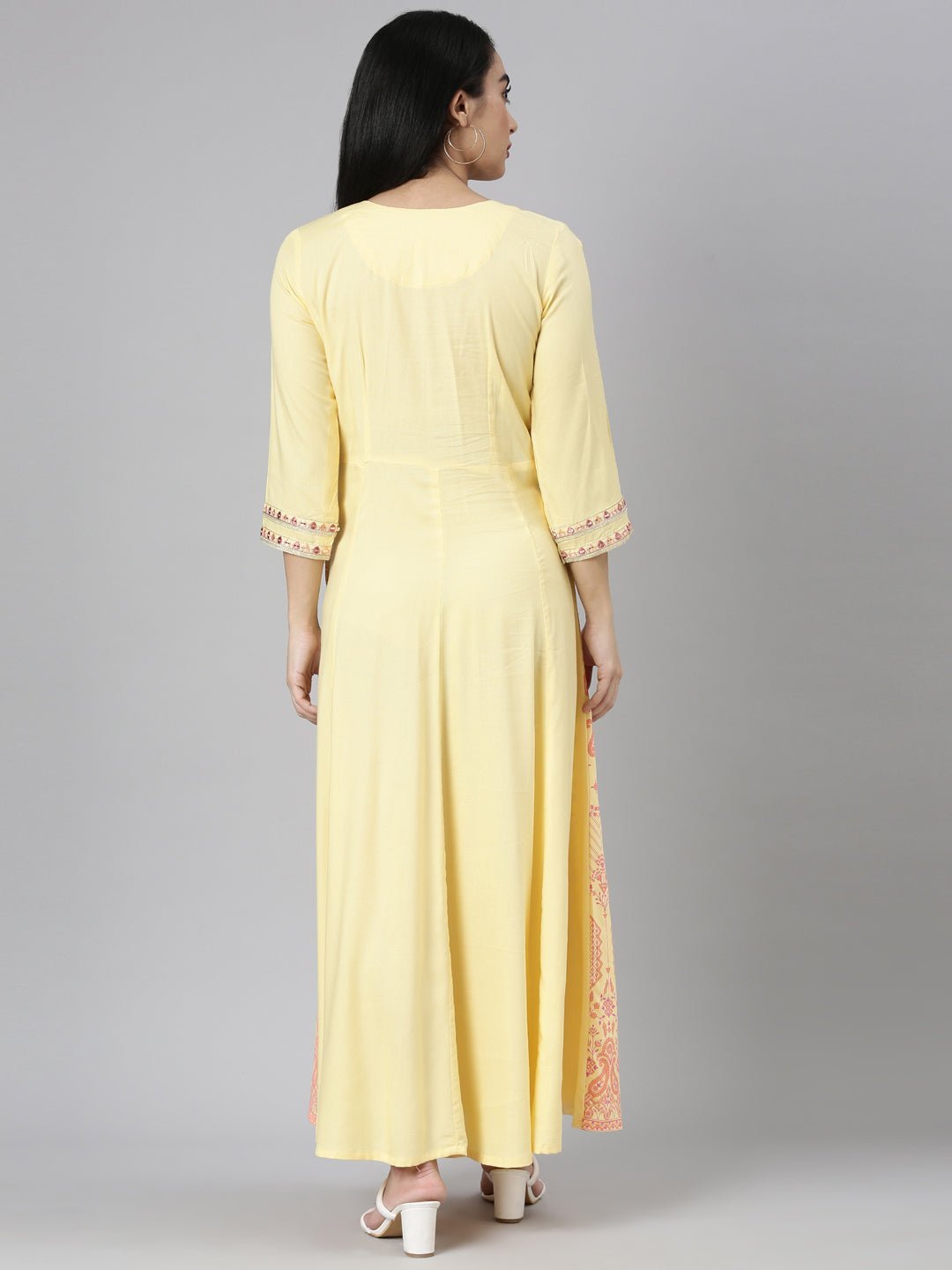 Quantumtera Yellow Straight-Cut Maxi Dresses Featuring Casual Ethnic Motifs - Image 3