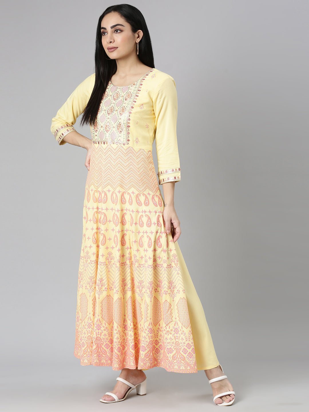 Quantumtera Yellow Straight-Cut Maxi Dresses Featuring Casual Ethnic Motifs - Image 5