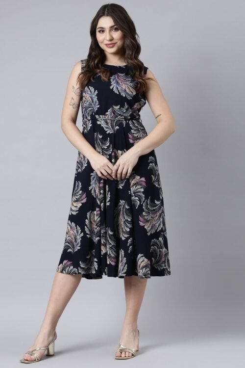 Quantumtera Navy Blue Casual Floral Maxi Dresses – Straight Cut, Effortless Everyday Chic