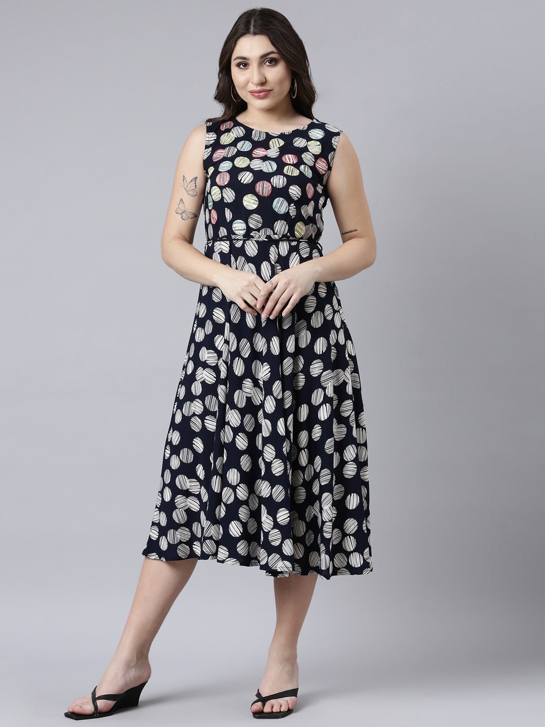 Quantumtera Navy Blue Straight-Cut Casual Floral Maxi Dresses