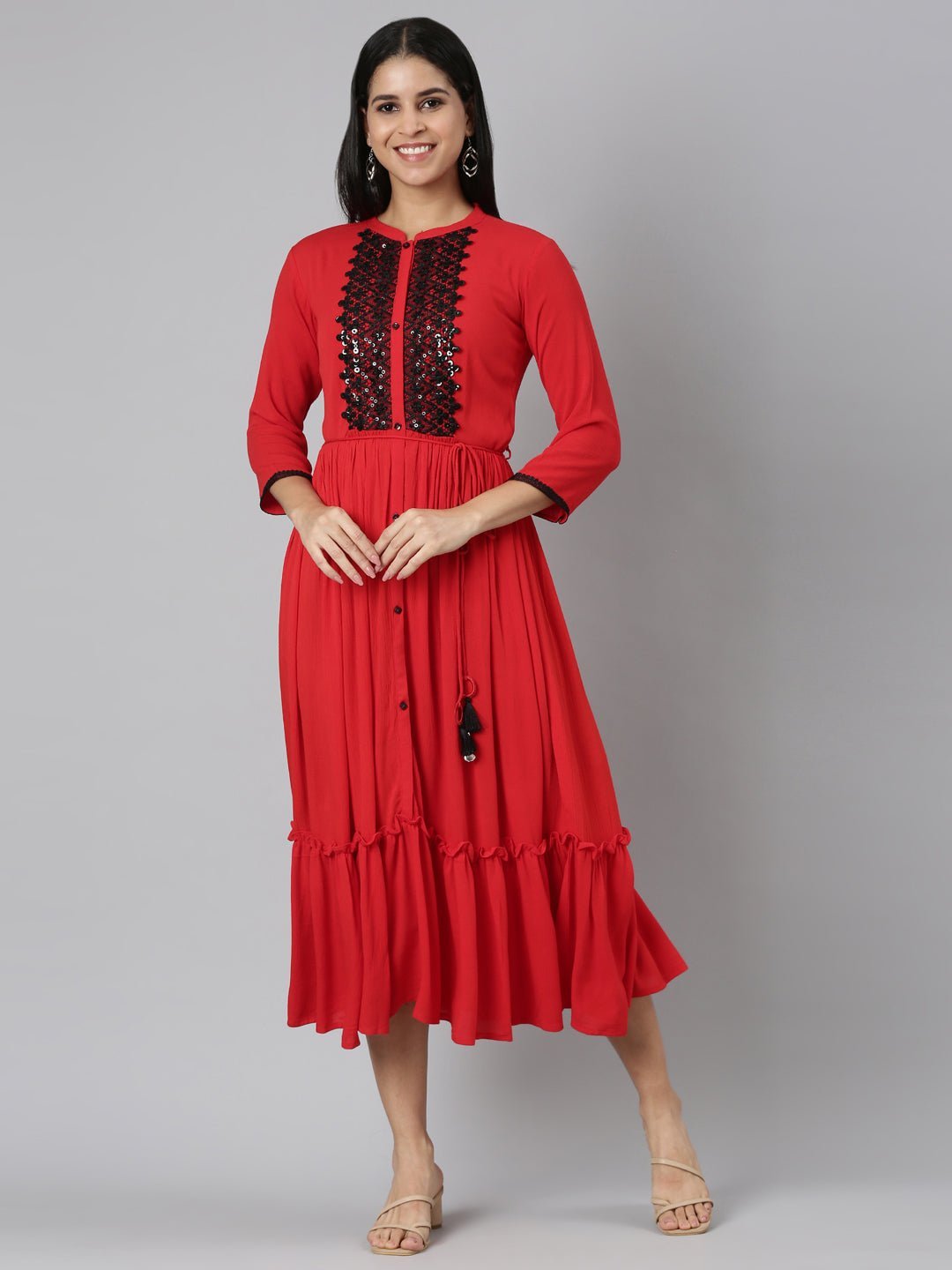 Quantumtera Red Flared Casual Solid Maxi Dresses – Effortless Everyday Style