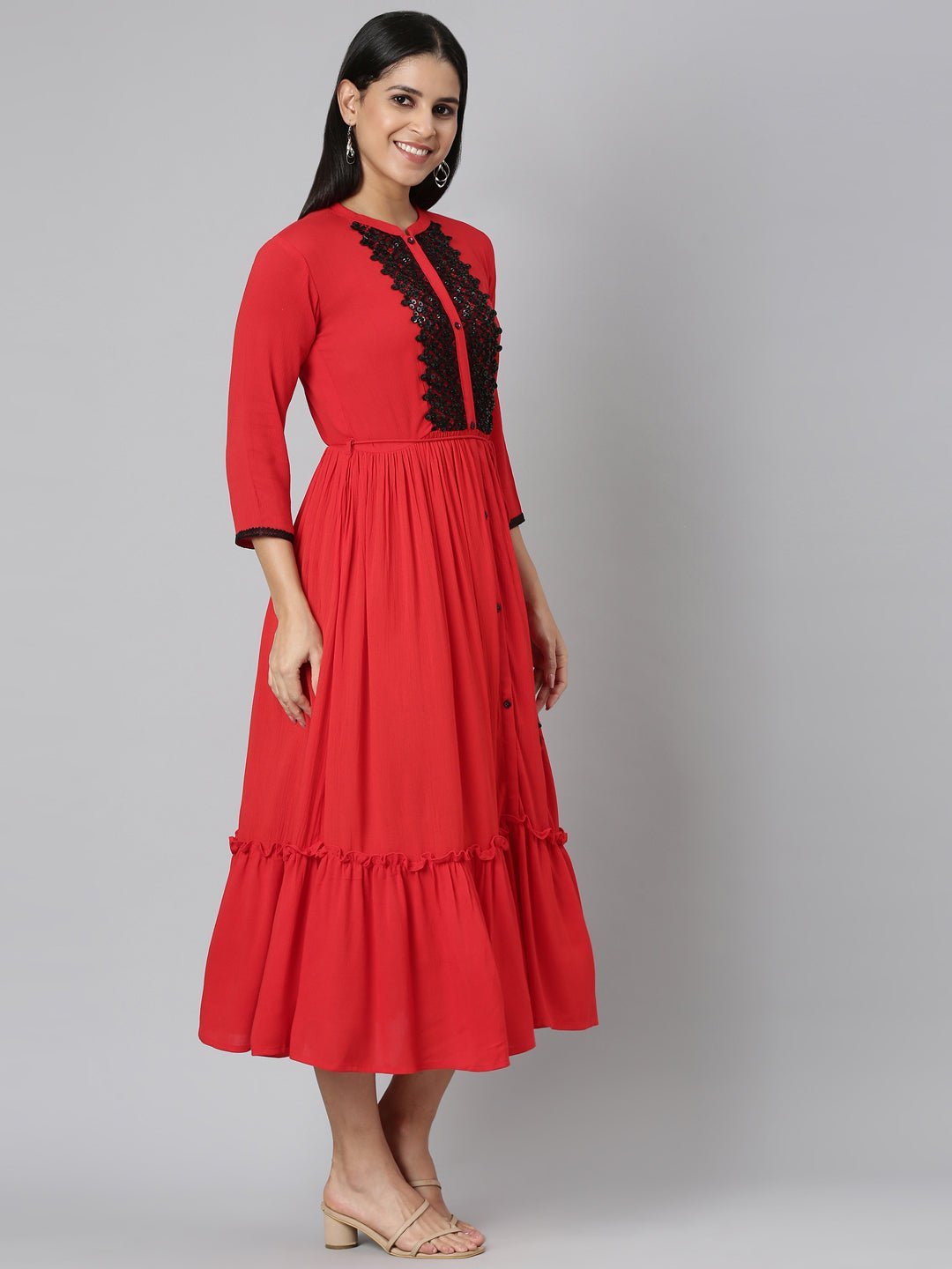 Quantumtera Red Flared Casual Solid Maxi Dresses – Effortless Everyday Style - Image 2