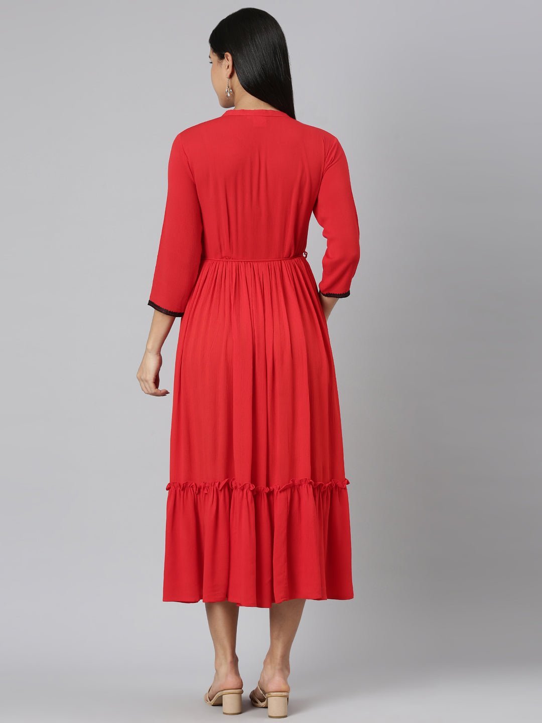 Quantumtera Red Flared Casual Solid Maxi Dresses – Effortless Everyday Style - Image 3