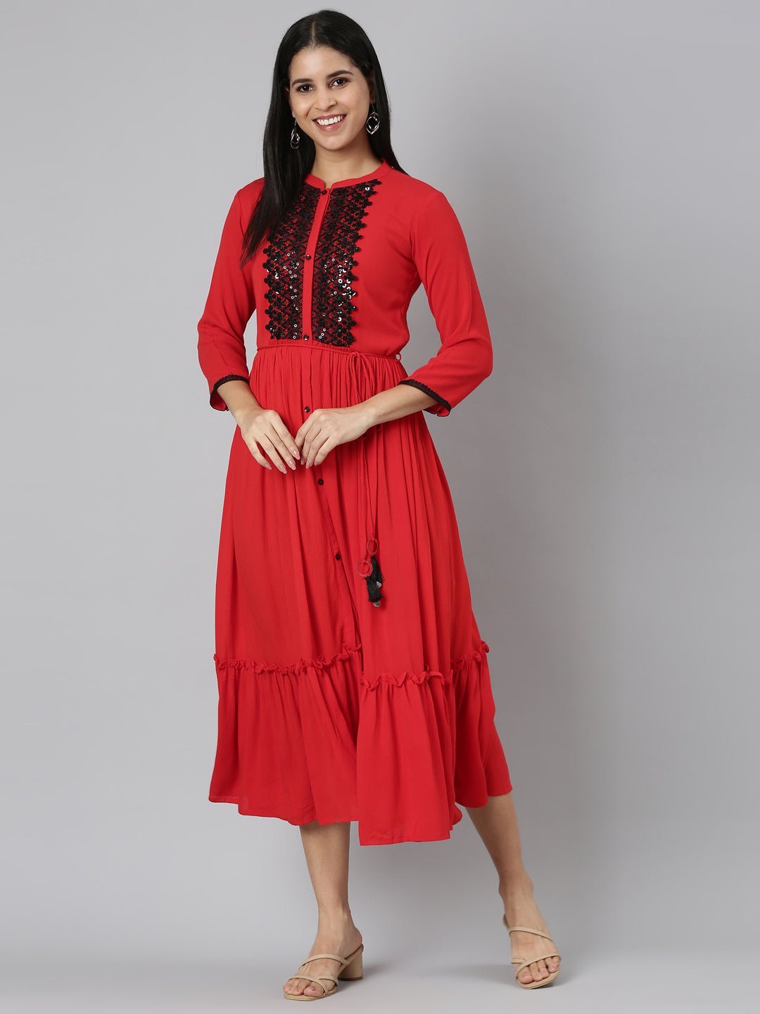 Quantumtera Red Flared Casual Solid Maxi Dresses – Effortless Everyday Style - Image 5